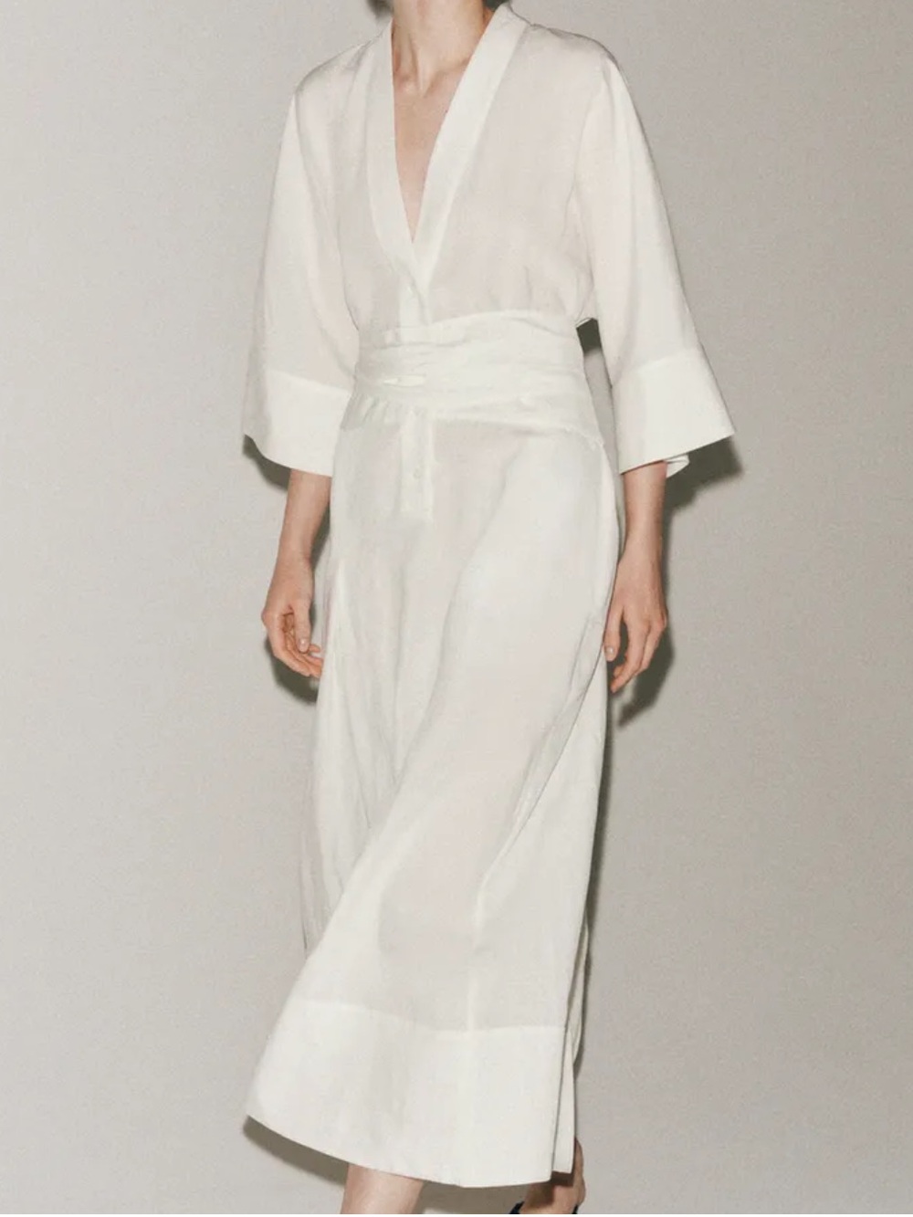 Zara NWT ZW COLLECTION BELTED MIDI DRESS linen blend white 2121/304